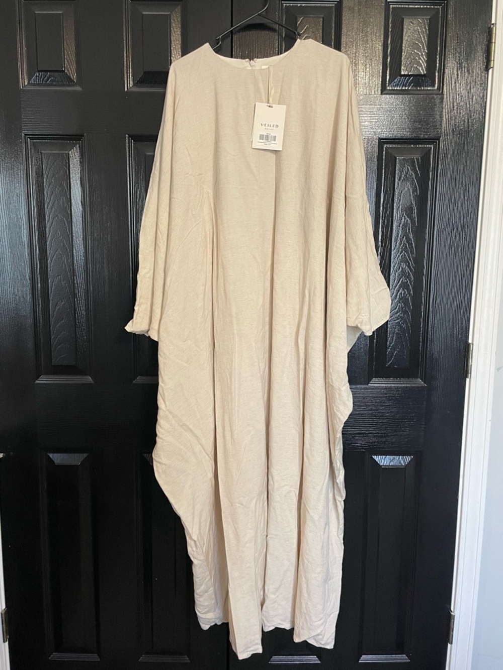 Veiled Collection Linen Blend Butterfly Abaya/ Maxi Dress in Oatmeal - Picture 2 of 3